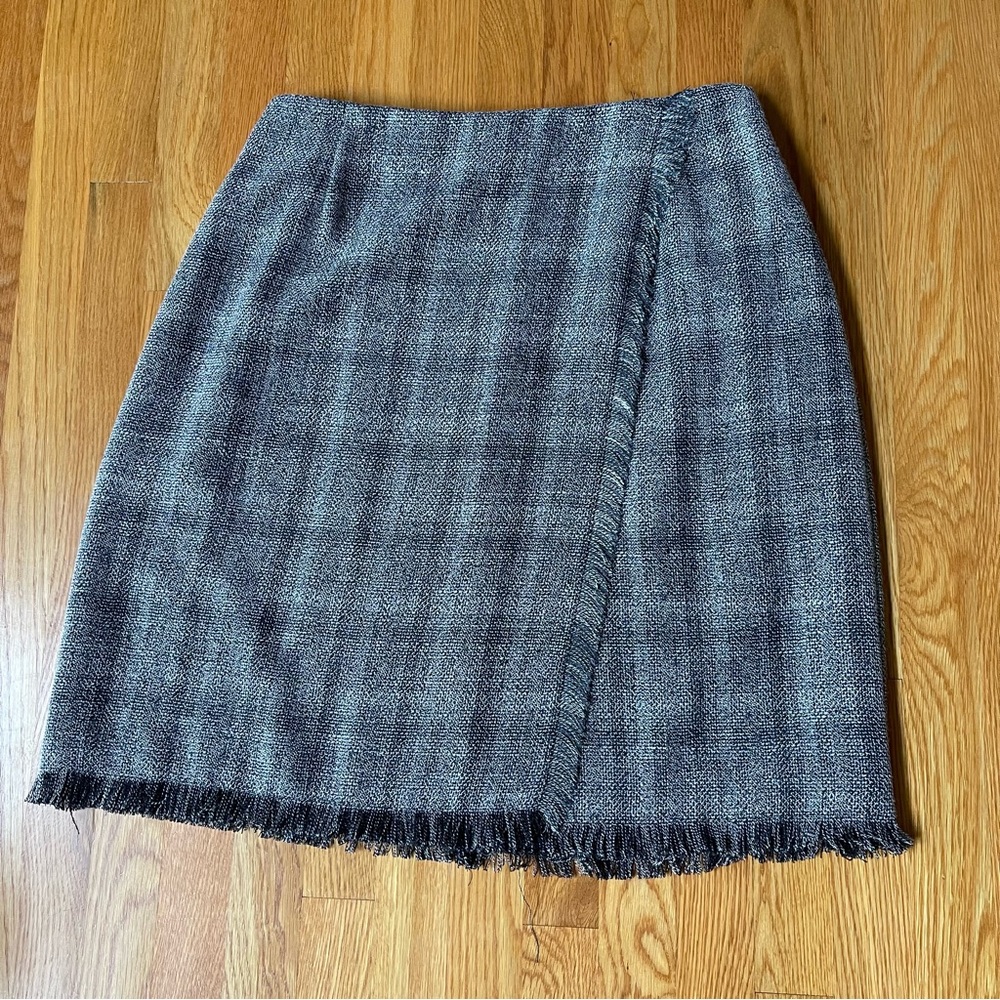 Dressbarn Gray Tweed Faux Wrap Pencil Skirt